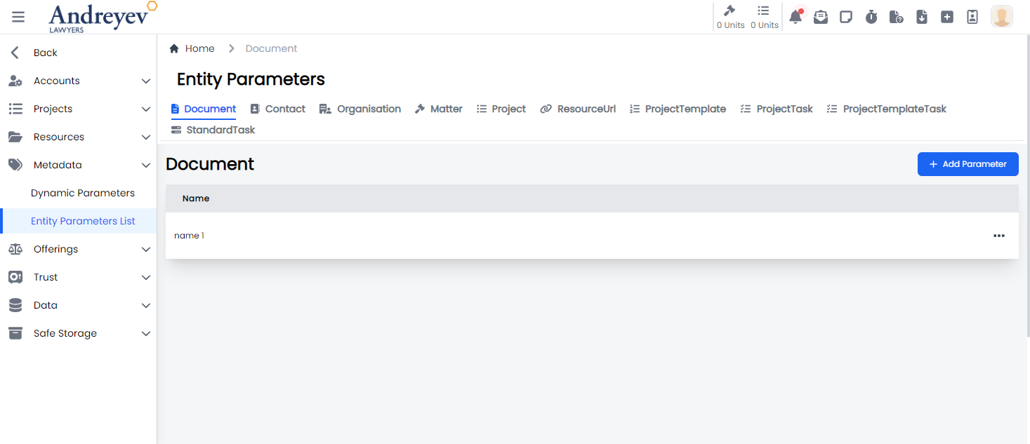 EntityParametersList
