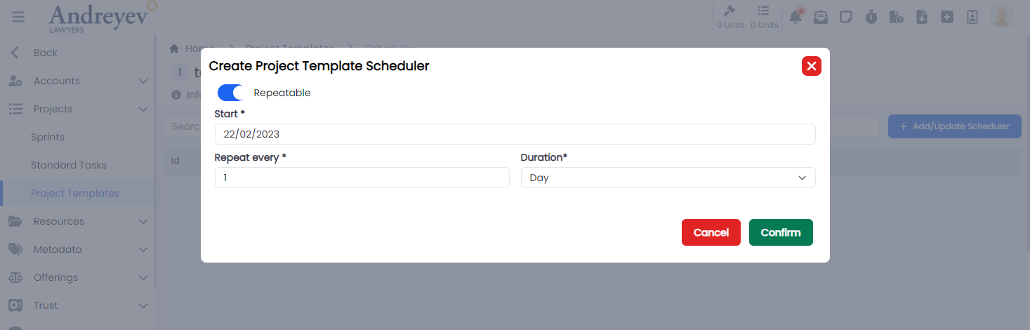 CreateProjectTemplateScheduler