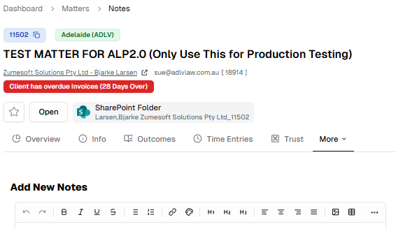 Matter navigation tabs collapsed into a More dropdown